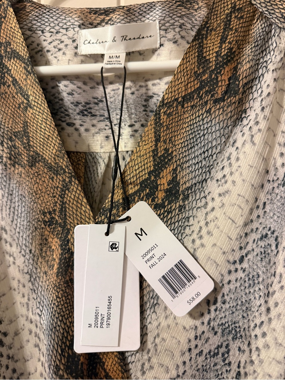 Chelsea & Theodore Tan and Black Snake-Print Women's Blouse